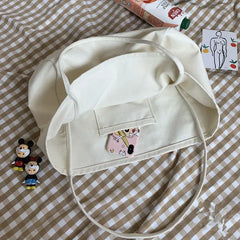 Canvas Shoulder Bag Large Capacity Grocery Totes Solid Handbag