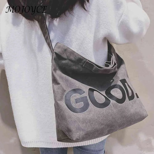 Canvas Shoulder Bag Large Capacity Letter Printed Ladies Handbags Soft Casual