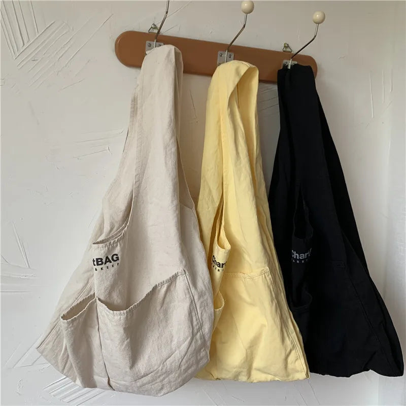 Japanese Canvas Shoulder Bag Letter Printing Shopping Bag