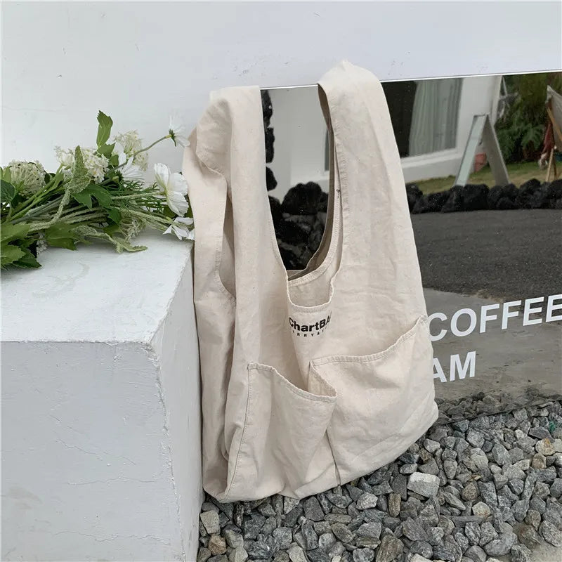 Japanese Canvas Shoulder Bag Letter Printing Shopping Bag
