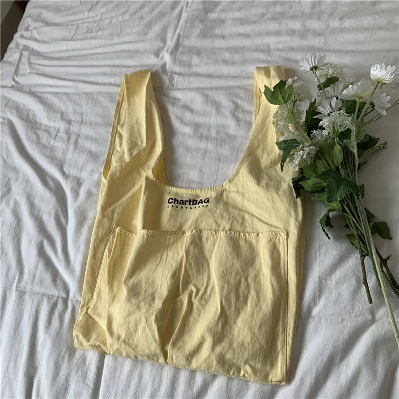 Japanese Canvas Shoulder Bag Letter Printing Shopping Bag