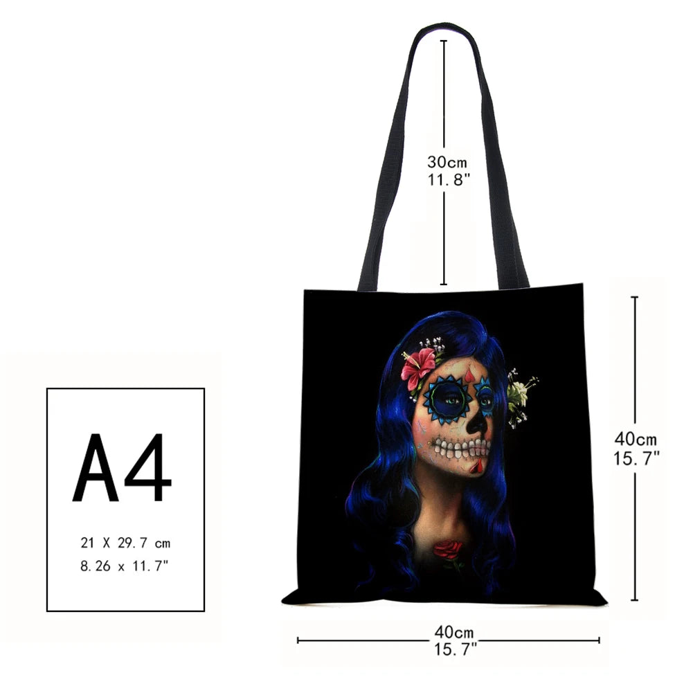 Skeleton Horror Women Shoulder Bag Harajuku Cotton Tote