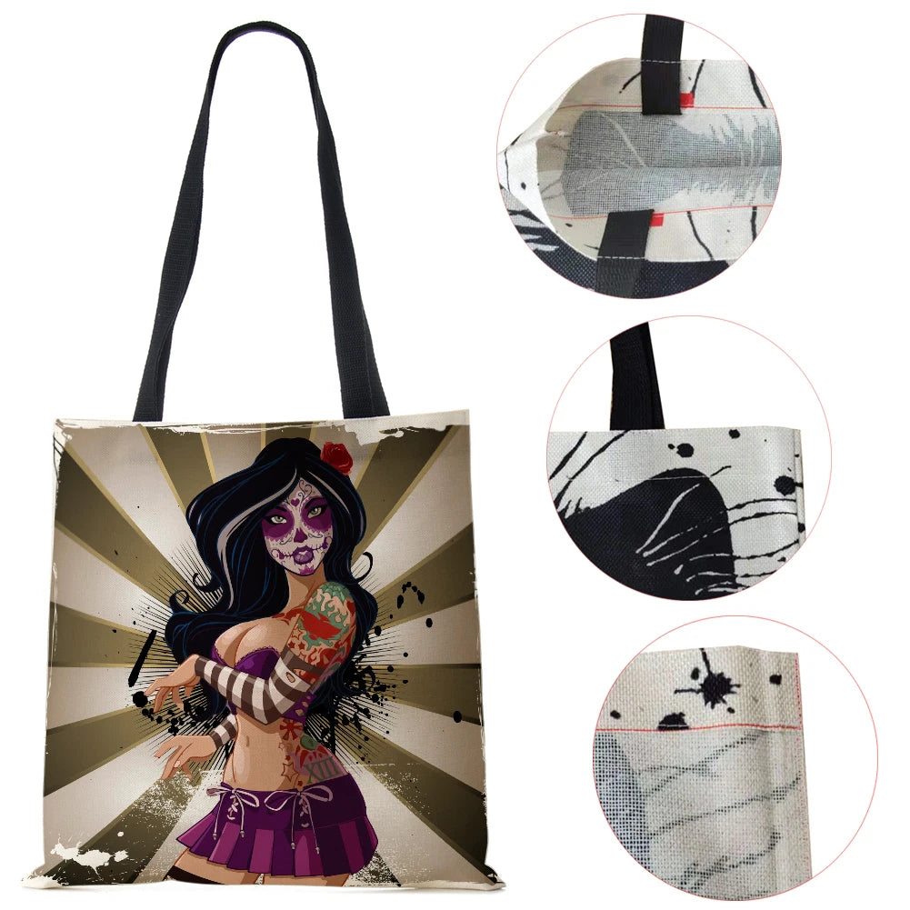 Skeleton Horror Women Shoulder Bag Harajuku Cotton Tote