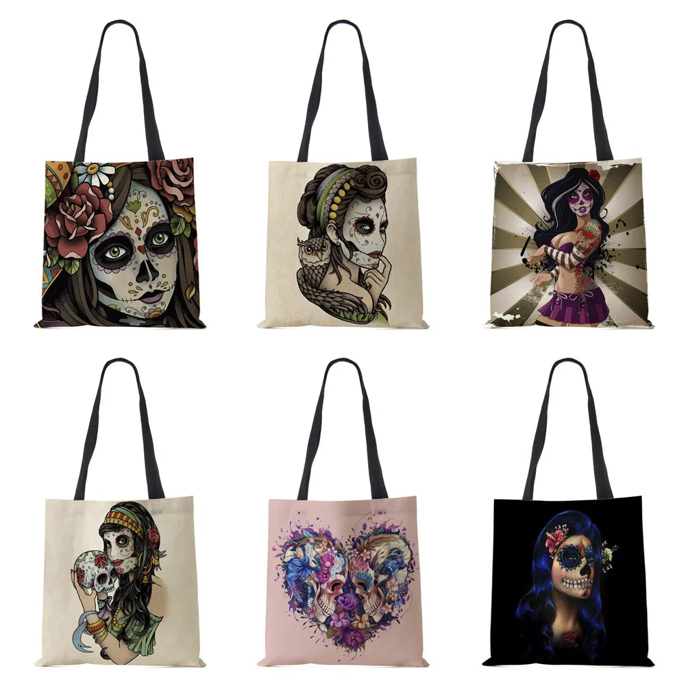Skeleton Horror Women Shoulder Bag Harajuku Cotton Tote