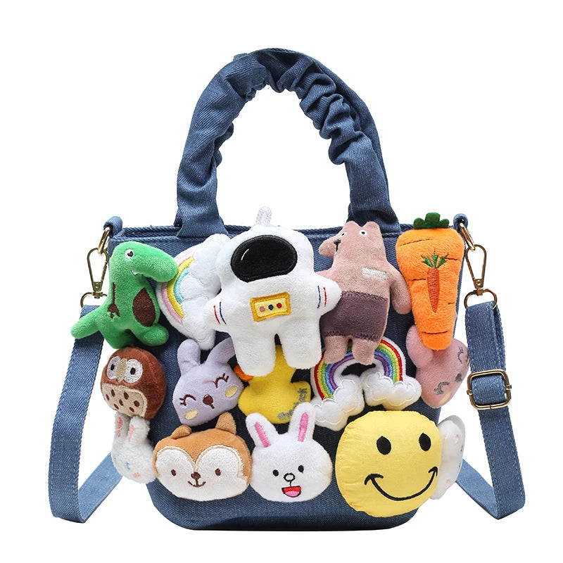 Canvas Shoulder Bags For Women Handbags Doll Decoration Crossbody Bag