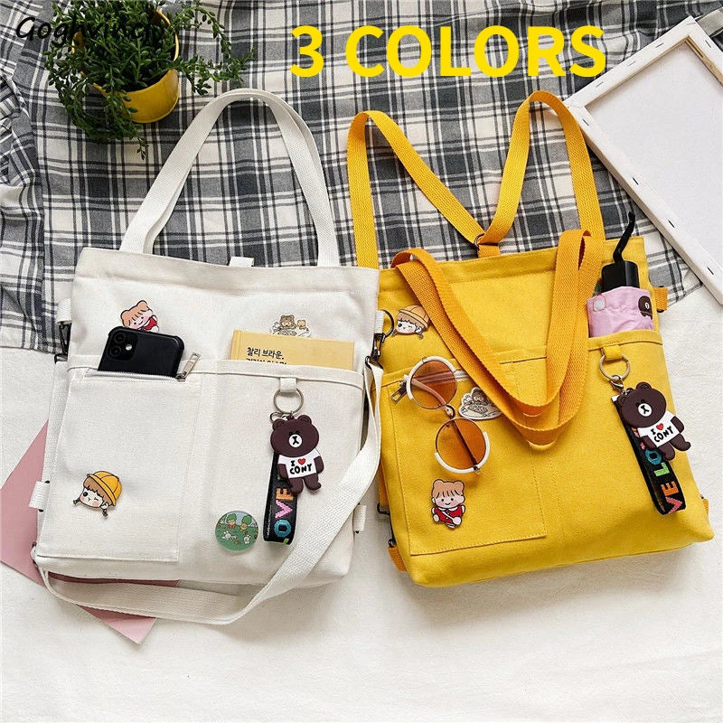 Canvas Shoulder Bags Multi-pockets Zipper Underarm Crossbody for Students