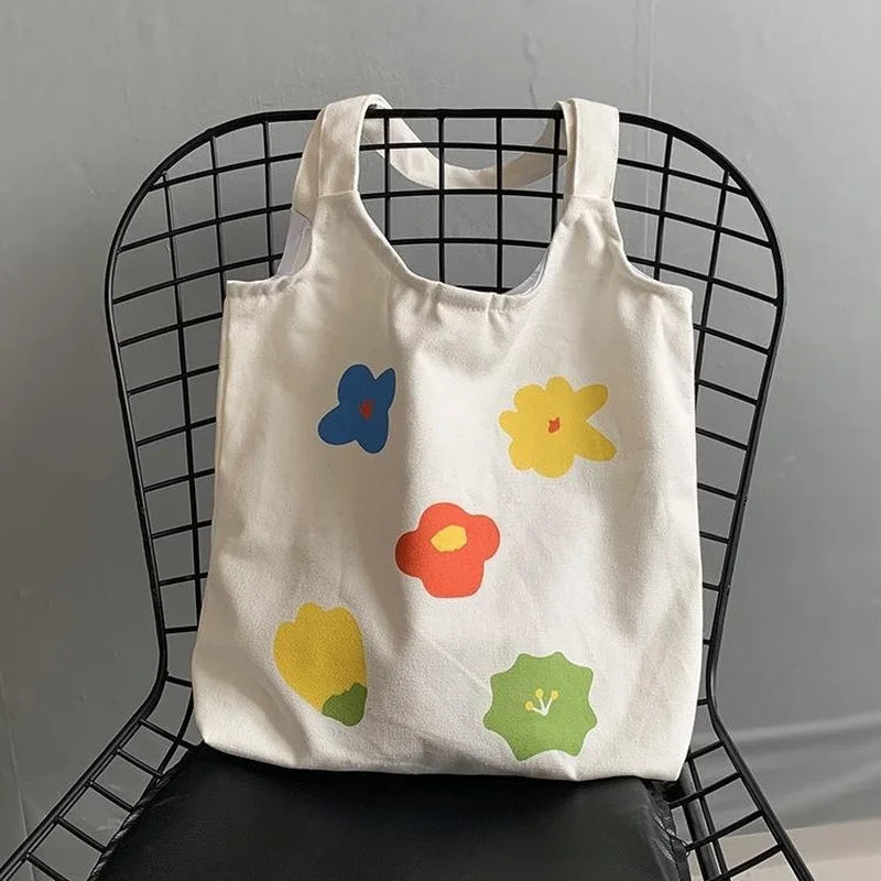 Floral Print Canvas Shoulder Bag for Women