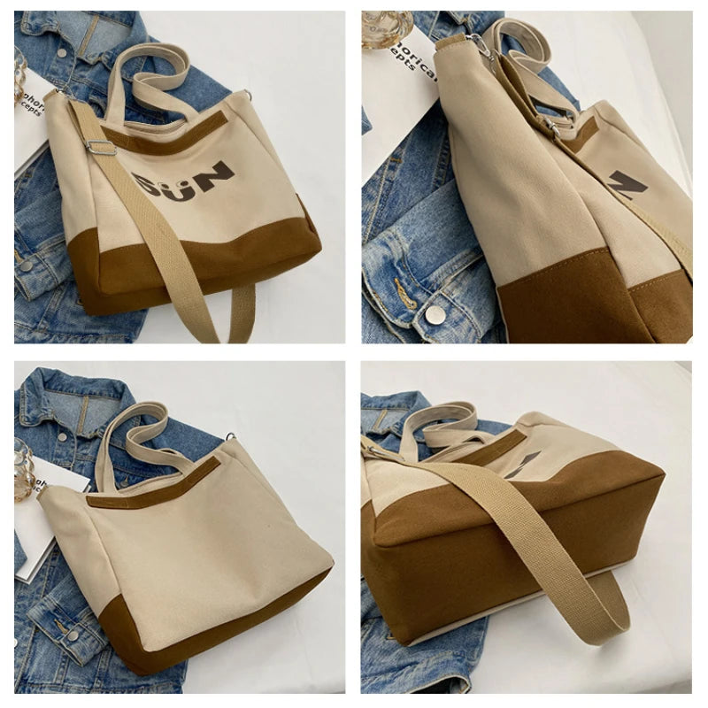Canvas Shoulder Bags Women Large Capacity Lightweight Casual Messenger Bag