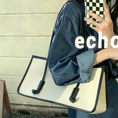 Canvas Shoulder Bags Women Large Capacity Office Ladies Patchwork Handbags