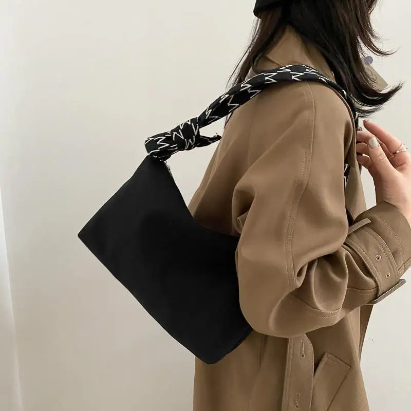 Canvas Shoulder Bags Women Letter Printed Casual Mini Bag Underarm Handbags