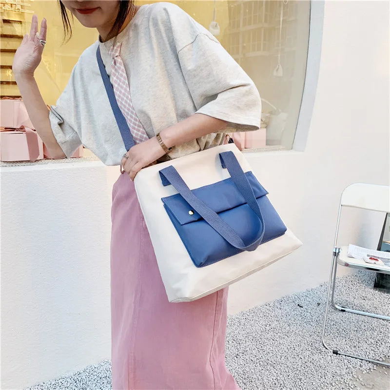 Canvas Shoulder Bags Women Preppy Students College Bookbag Large Capacity