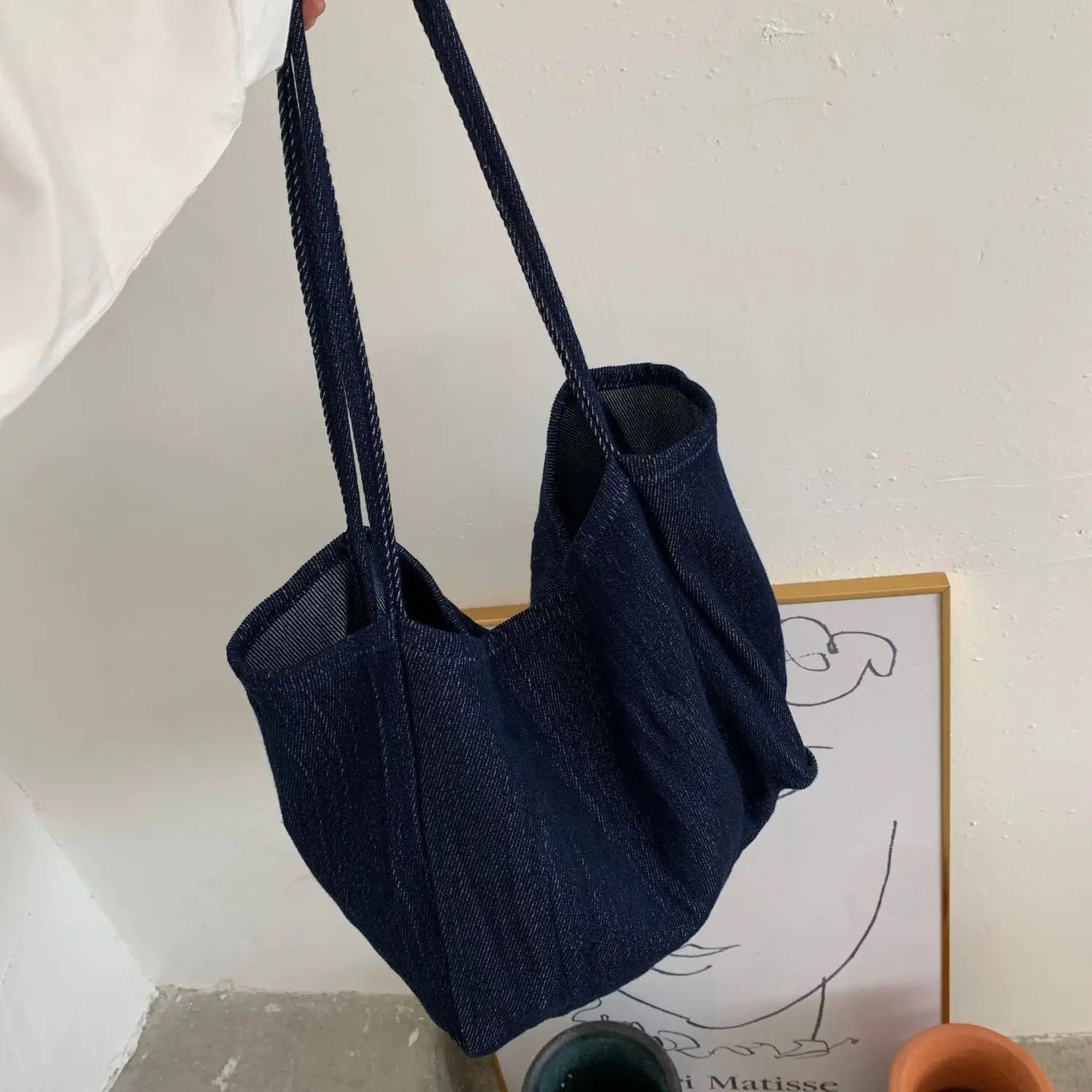 Canvas Shoulder Bags Women Solid Underarm Large Capacity Retro Tote Bag