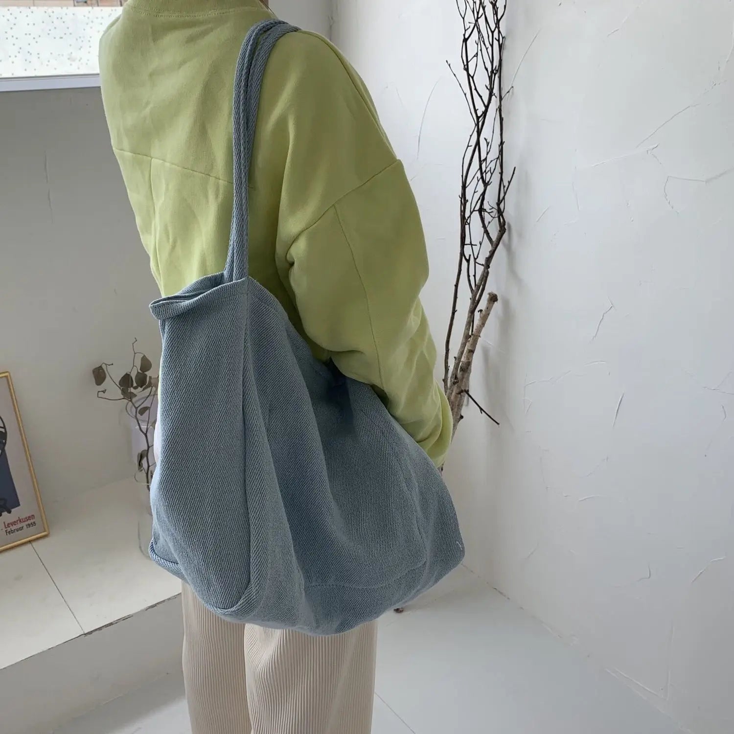 Canvas Shoulder Bags Women Solid Underarm Large Capacity Retro Tote Bag