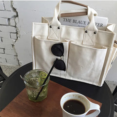 Canvas Totes Messenger Bag with Multiple Pockets Large Shoulder Handbag