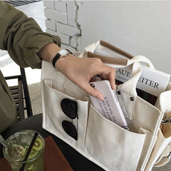 Canvas Totes Messenger Bag with Multiple Pockets Large Shoulder Handbag