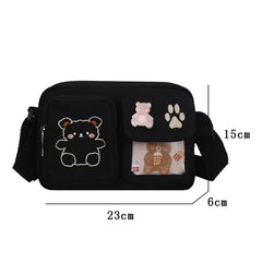 Canvas Small Bag Japanese ins Women Shoulder Bag Funny Personality Embroidery Be
