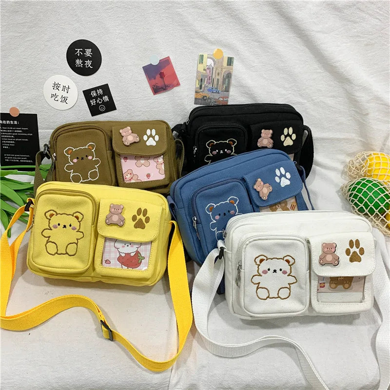 Embroidery Bear Girl Student Transparent Messenger Bag