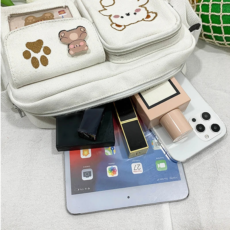 Canvas Small Bag Japanese ins Women Shoulder Bag Funny Personality Embroidery Be