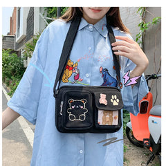 Embroidery Bear Girl Student Messenger Bag