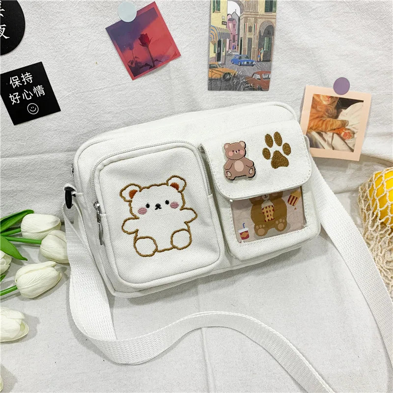 Canvas Small Bag Japanese ins Women Shoulder Bag Funny Personality Embroidery Be