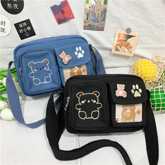 Embroidery Bear Girl Student Messenger Bag