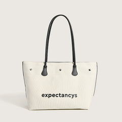 Canvas Solid Shoulder Bag Large Capacity Leather Handbag All-Match Tote