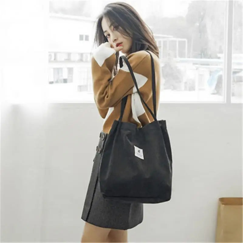 Corduroy Shoulder Bag Top-Handle Crossbody Tote Bag College Style