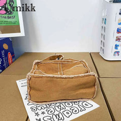 Canvas Book Bag Soft Literary Ladies Handbag Vintage Casual Adjustable Strap