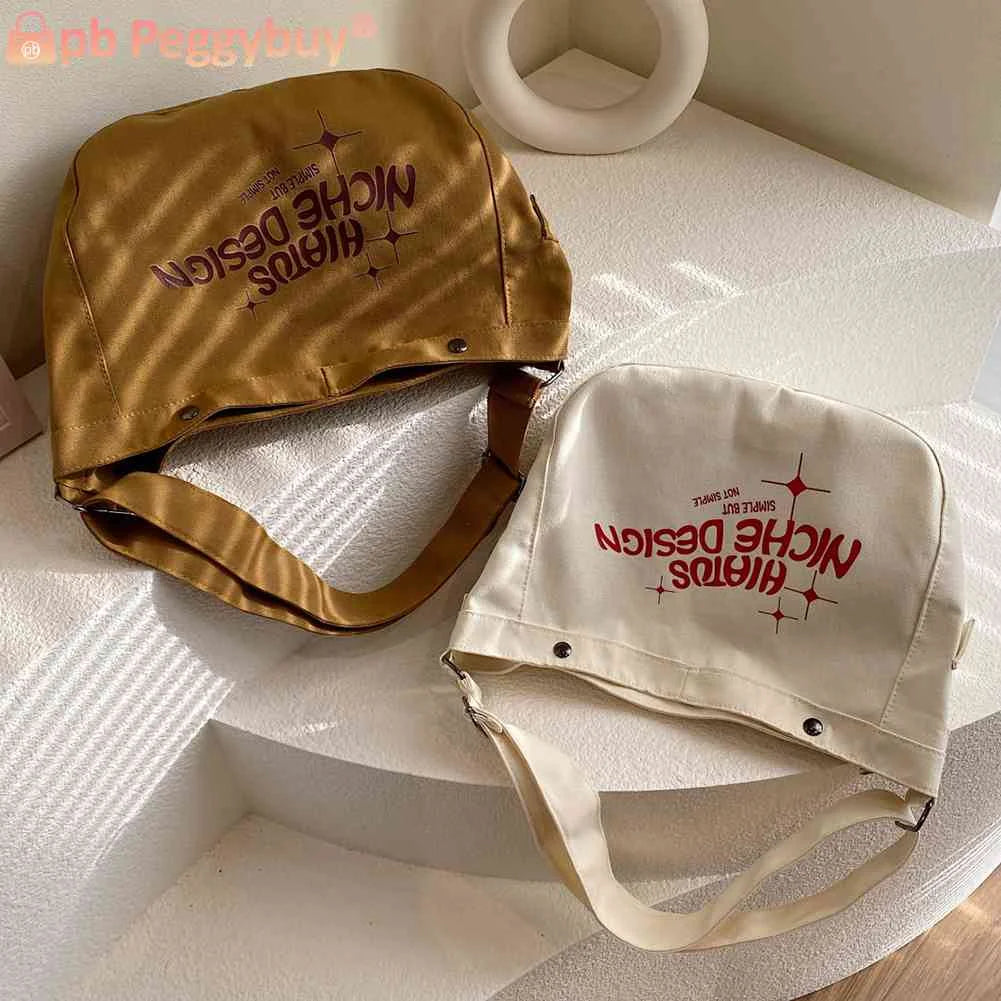 Canvas Top-handle Bag Large Capacity Women Messenger Letter Printed Casual