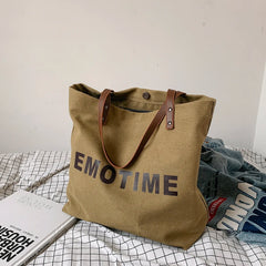 Vintage Canvas Top-handle Bag Large Capacity Women Reusable Shopping Pouch