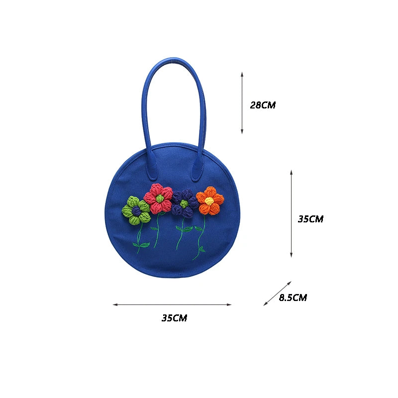Canvas Tote Bag Women Summer Shoulder Bags Round Handbags Big Shopper Totes