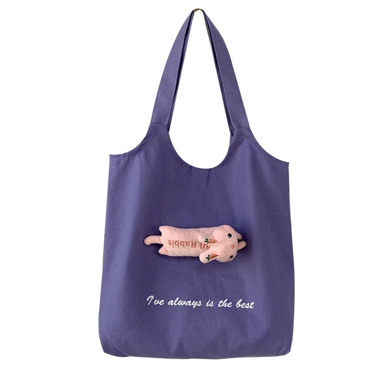 Canvas Tote Bag with Inside Pocket, Letter Design