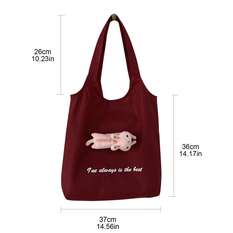 Canvas Tote Bag with Inside Pocket, Letter Design