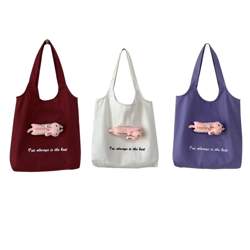 Canvas Tote Bag with Inside Pocket, Letter Design