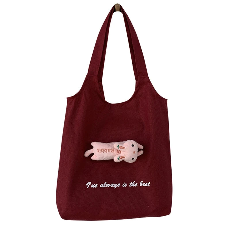 Canvas Tote Bag with Inside Pocket, Letter Design