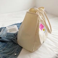Smiley Letter Patch Canvas Tote Bag Girls Shopper Handbag