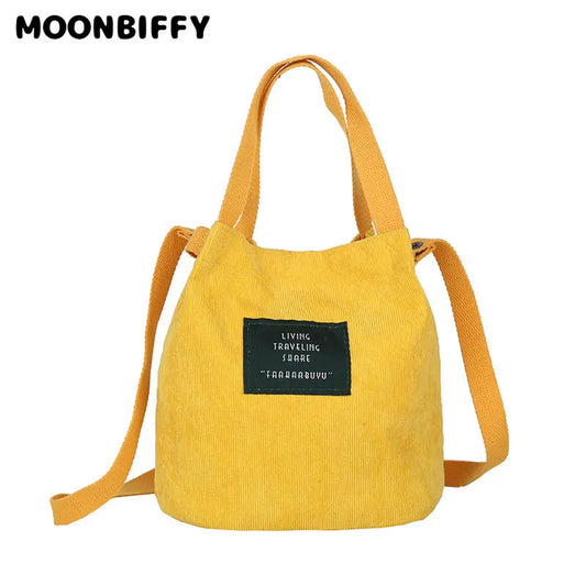 Vintage Corduroy Tote Bag Large Capacity Bucket Handbag