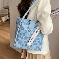 Flower Print Canvas Tote Bag for Women