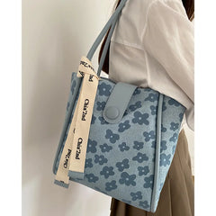 Flower Print Canvas Tote Bag for Women