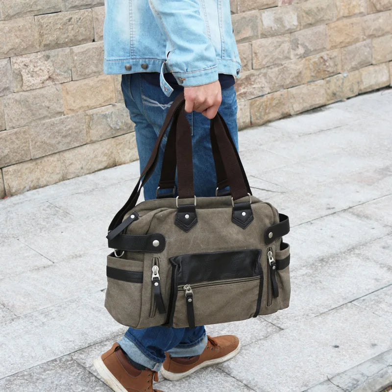 Canvas Travel Bags Hand Luggage Tote Bag With Side Pockets