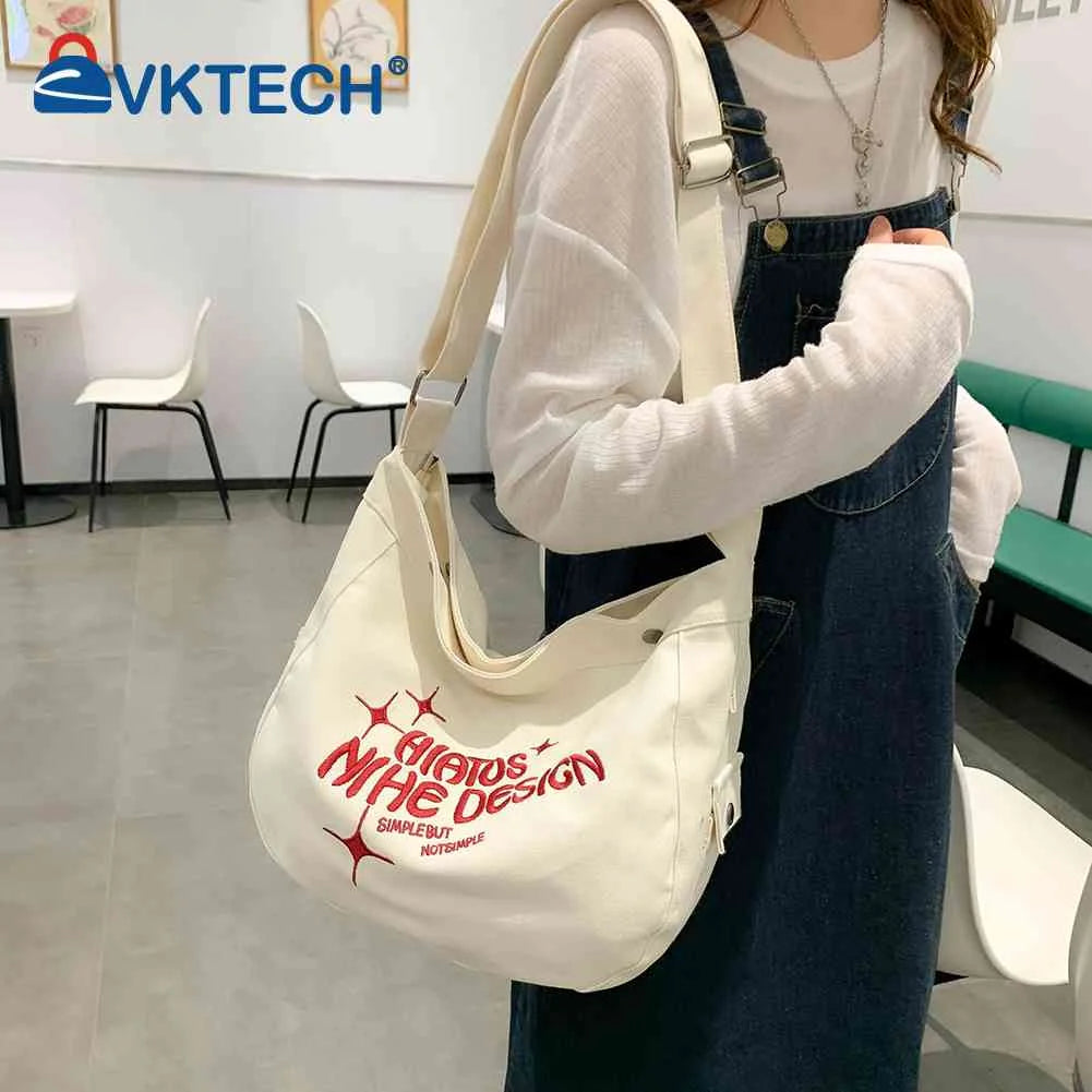 Canvas Underarm Bag Large Capacity Embroidered Letters Crossbody Bags