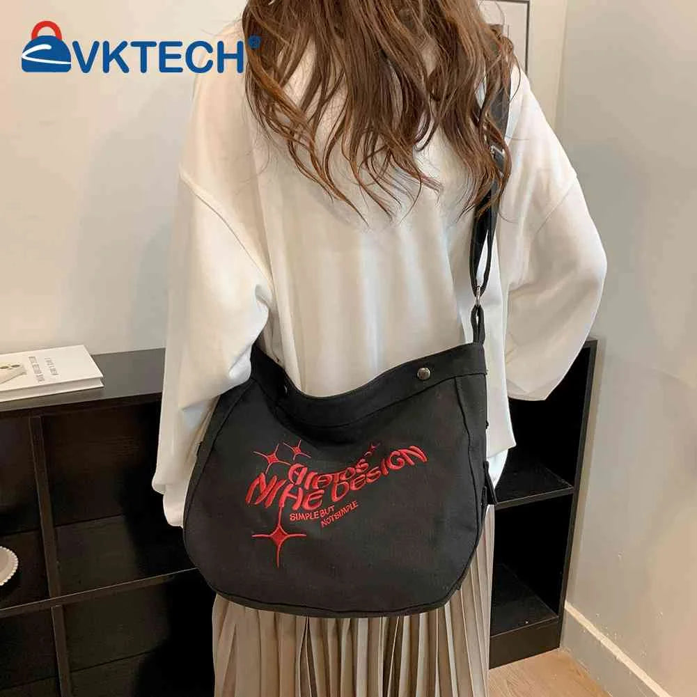 Canvas Underarm Bag Large Capacity Embroidered Letters Crossbody Bags