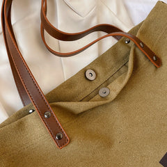 Vintage Canvas Underarm Bag Women Reusable Shopping Snap Closure