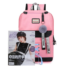 Canvas USB School Bags for Girls Teenagers Backpack Women Bookbags