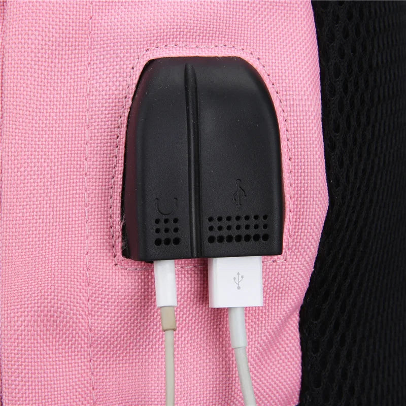 Canvas USB School Bags for Girls Teenagers Backpack Women Bookbags