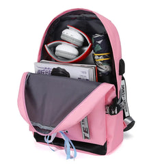 Canvas USB School Bags for Girls Teenagers Backpack Women Bookbags