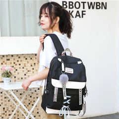 Canvas USB School Bags for Girls Teenagers Backpack Women Bookbags