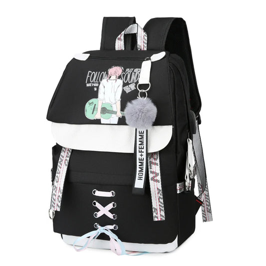 Canvas USB School Bags for Girls Teenagers Backpack Women Bookbags