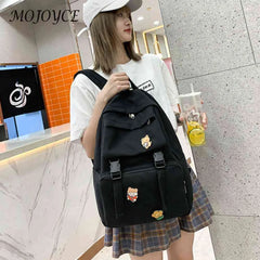 Canvas Women Backpack Teens Student Shoulder-Bags Travel Girls Solid