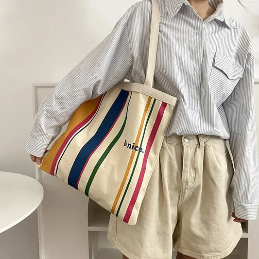 Canvas Women Shoulder Bag Female Student Tote Shopper Bag Large Vintage Bookbag
